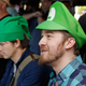 Hirsch wearing a Luigi hat